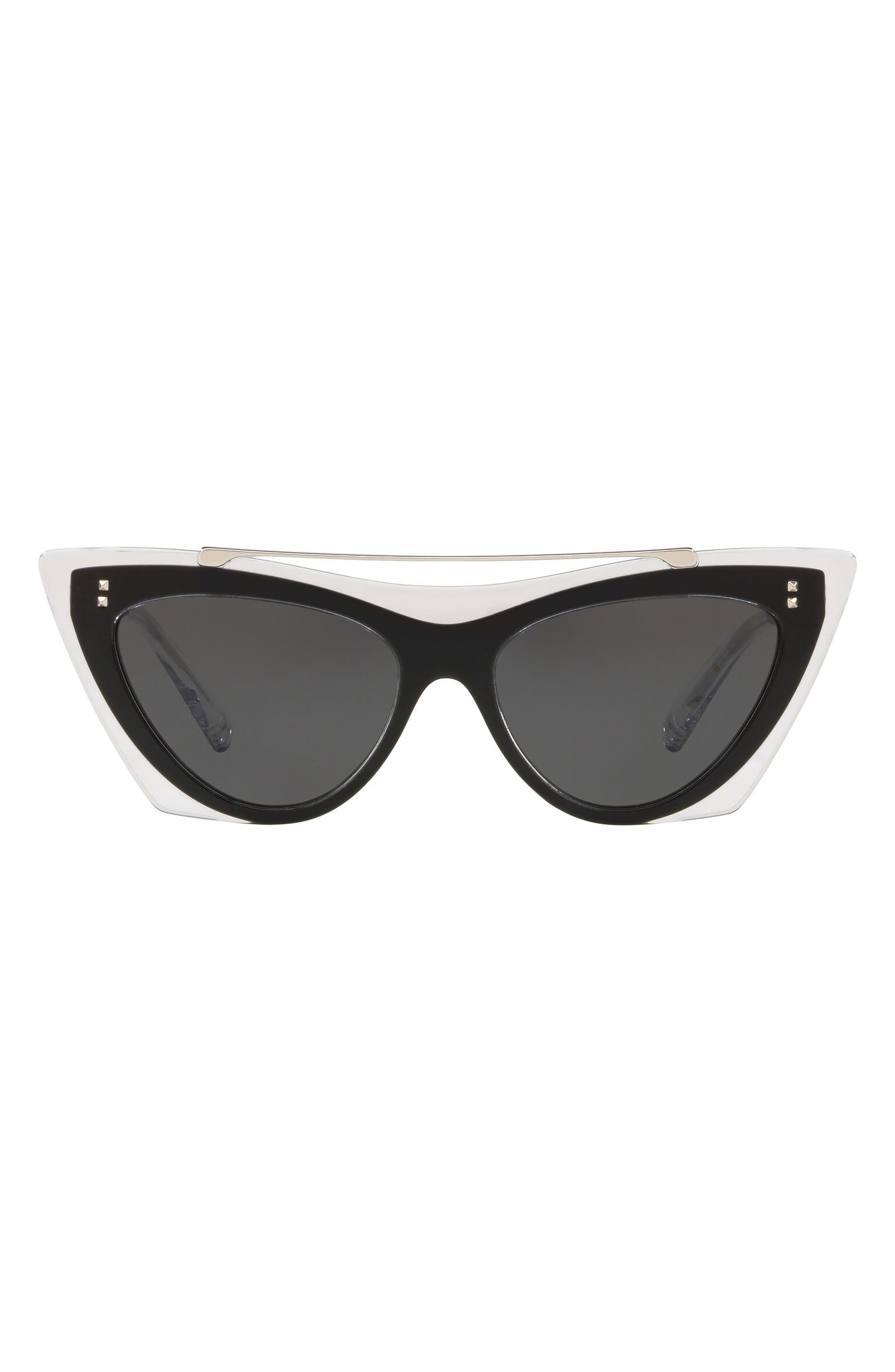 Valentino 53mm Cat Eye Sunglasses in Black Crystal/Black Solid at Nordstrom