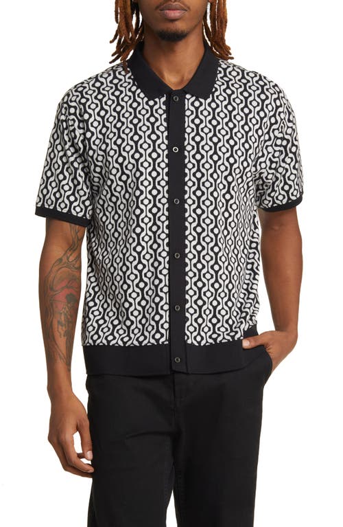 Obey Testament Geo Pattern Short Sleeve Knit Button-Up Shirt Black Multi at Nordstrom,