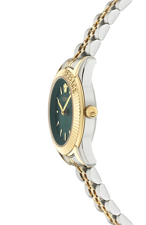 Shop Versace Petite Greca Time Bracelet Watch, 30mm In Ip Two Tone Green