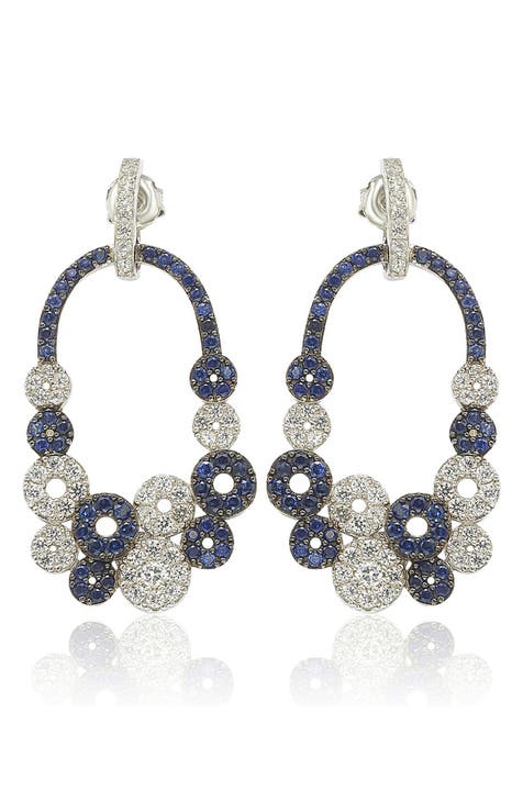 18K Yellow Gold & Sterling Silver Blue & White Sapphire Diamond Circle Drop Earrings - 0.02 ctw
