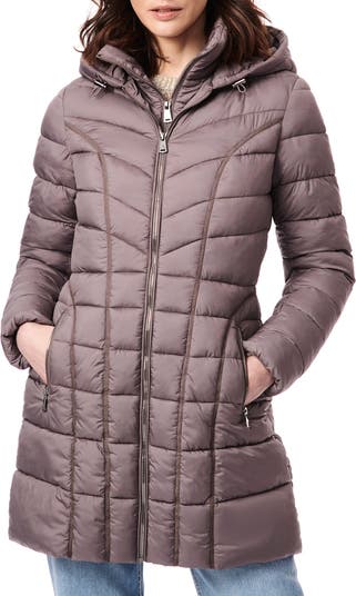 Water Resistant Packable Hooded Puffer Coat with Removable Bib Insert