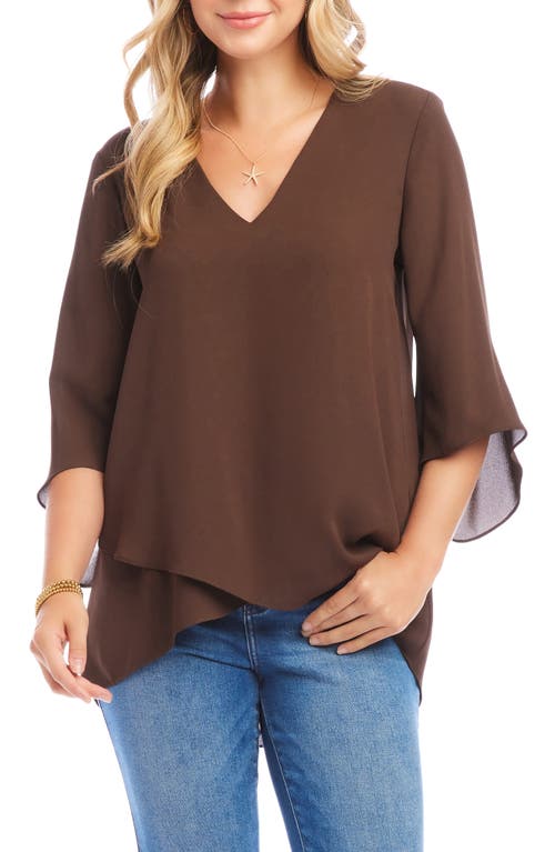 Karen Kane Asymmetrical Crepe Top In Brown