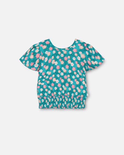 Little Olin Turquoise Smocked Top main image 0