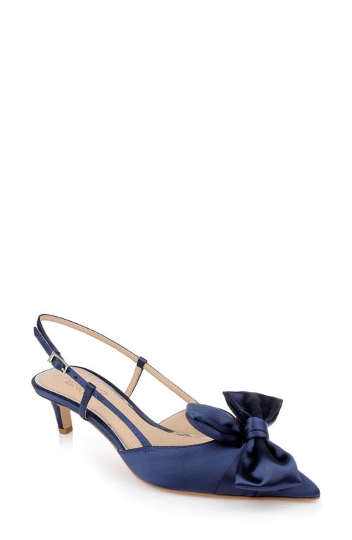 Jewel Badgley Mischka Shoshana Pointed Toe Slingback Pump in Navy Satin 