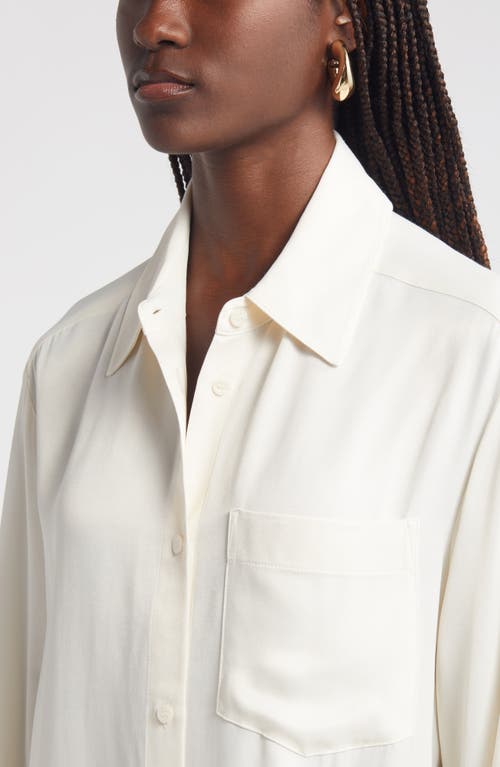 Shop Nordstrom Bishop Sleeve Satin Button-up Shirt In Ivory Pristine