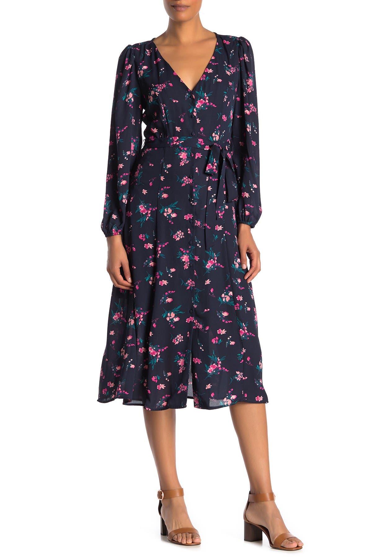 Bobeau | Floral Long Sleeve Midi Dress | Nordstrom Rack