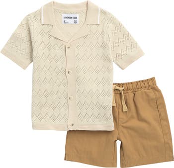 Sovereign Code Label Sovereign Code Kids' Slogan Locate Cotton Pointillé Knit Shirt & Shorts ...