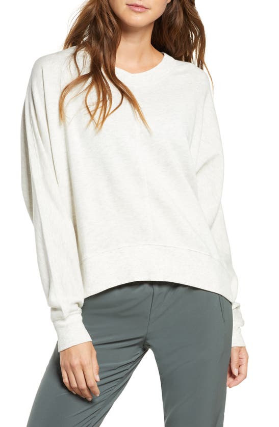 Zella Carey Crew High/low Sweatshirt In Ivory Grey Heather