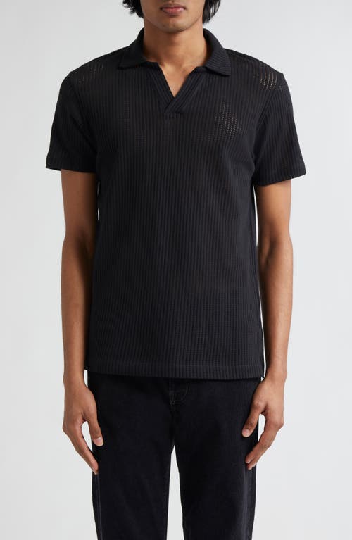Sunspel Linear Cotton Mesh Polo Black at Nordstrom,