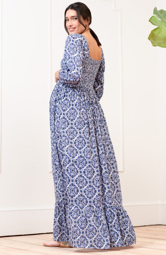 Shop Seraphine Maternity Maxi Dress In Blue Print