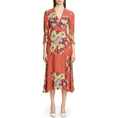Etro Floral Jacquard A-Line Midi Dress, US / 48 IT - Orange