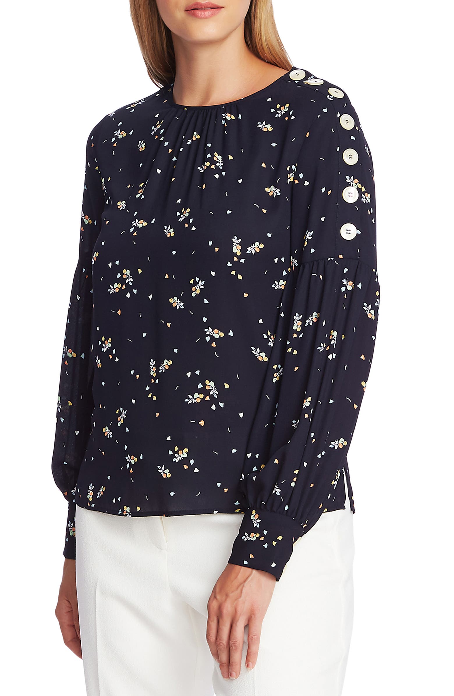 Vince Camuto Whimsical Petal Button Shoulder Bubble Sleeve Top | Nordstrom