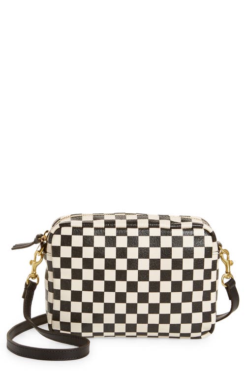 Clare V. Midi Sac Checkerboard Leather Crossbody Bag in Cream Chantal W/Black