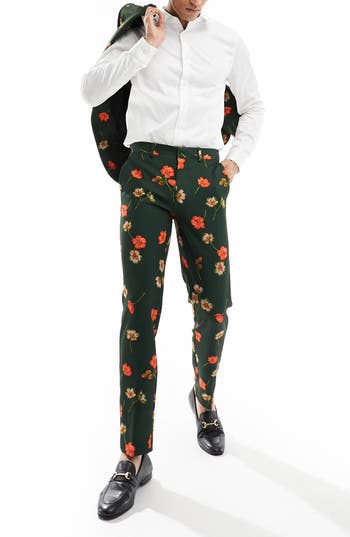Asos Design Slim Fit Floral Suit Trousers In Black