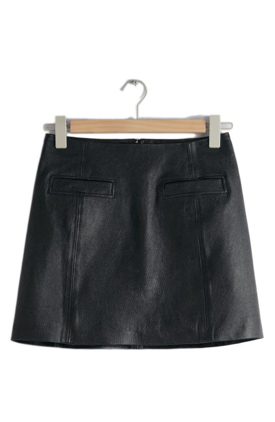 & Other Stories Leather Miniskirt In Black Dark
