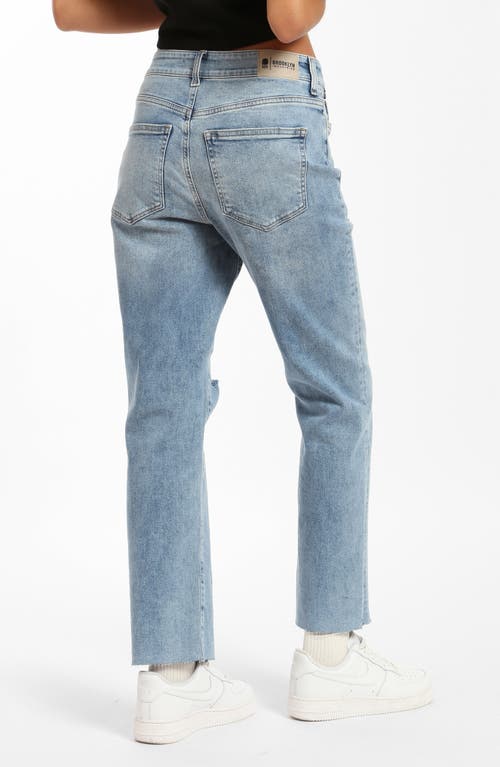 Shop Brooklyn Industries Meadow Ripped Straight Leg Organic Cotton Blend Jeans In Mid Ripped Denim