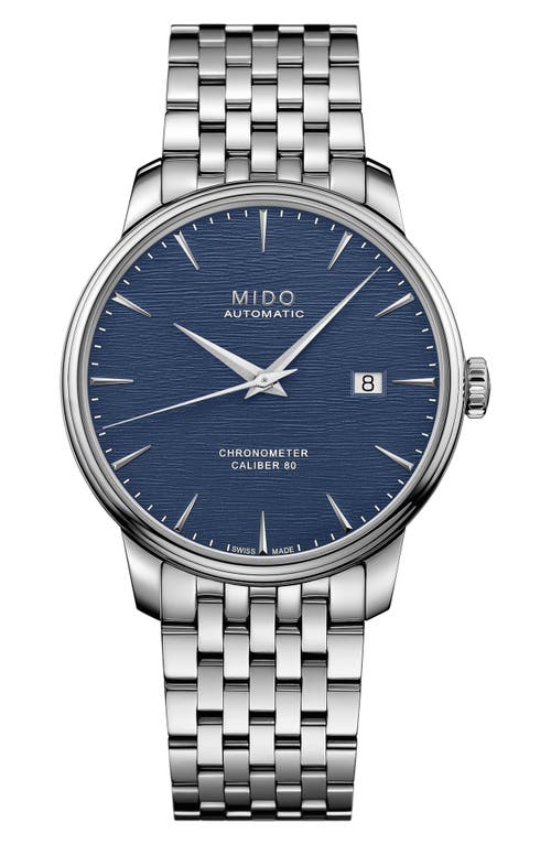 Shop Mido Baroncelli Automatic Watch, 40mm In Silver/blue/silver