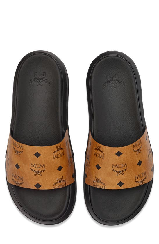 Shop Mcm Visetos Slide Sandal In Cognac