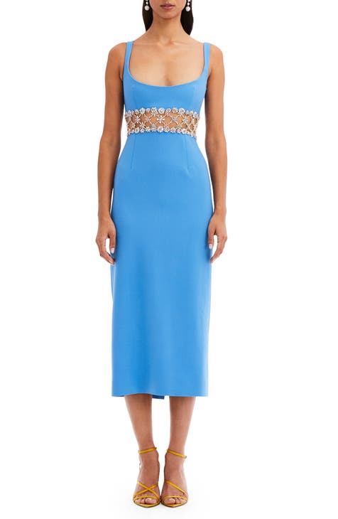 Crystal Embellished Cutout Waist Midi Dress