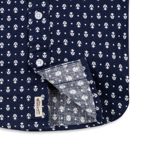 Shop Hope & Henry Boys' Linen Short Sleeve Button Down Shirt, Kids In Navy Riviera Print