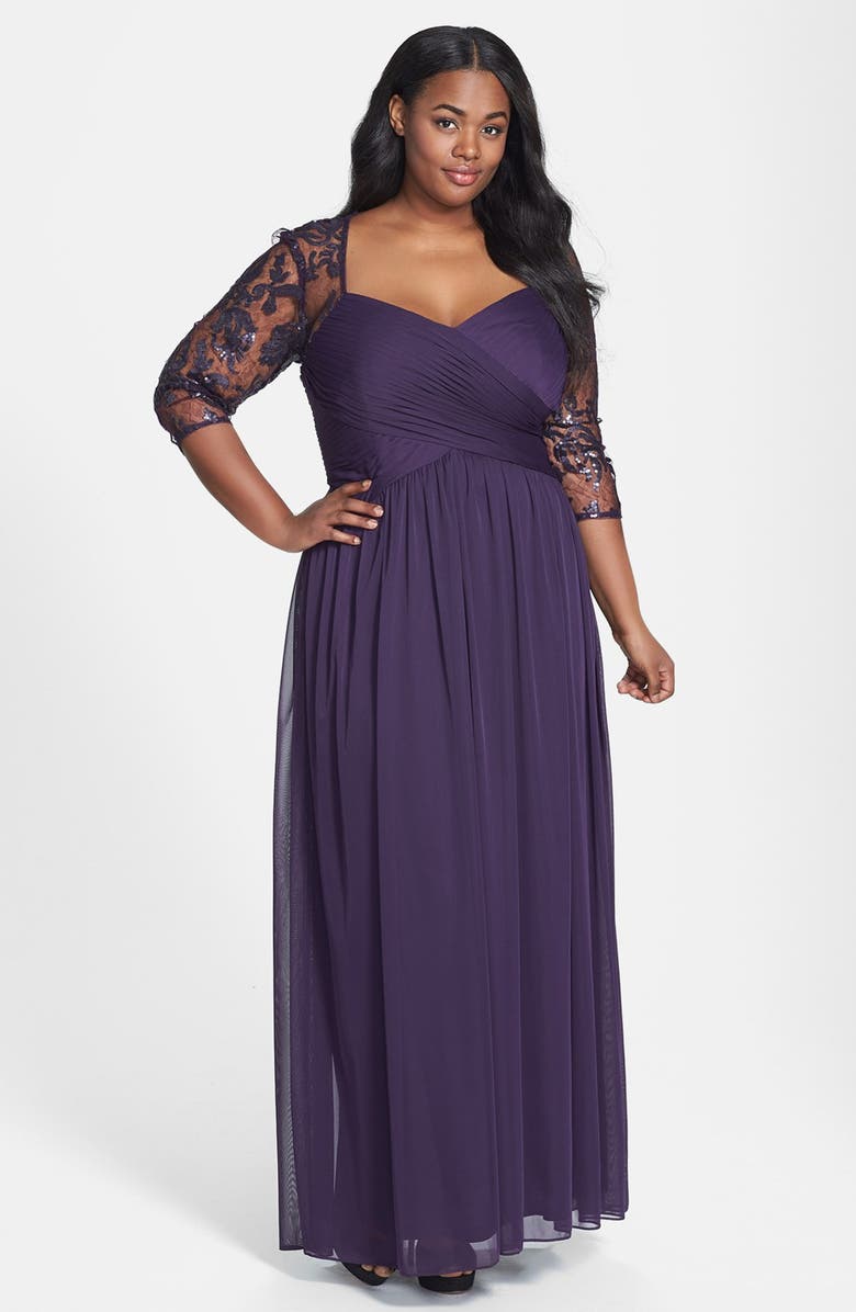 Adrianna Papell Sequin Embroidered Lace Dress (Plus Size) | Nordstrom