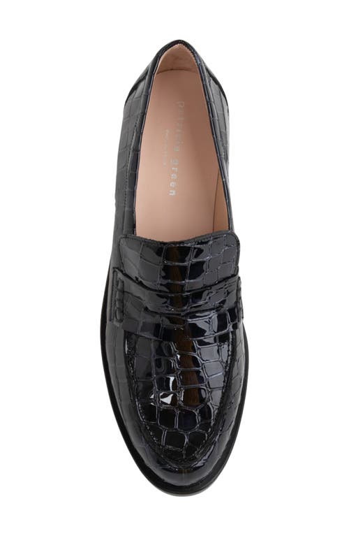 Shop Patricia Green Vince Croc Embossed Penny Loafer In Black Patent Croc