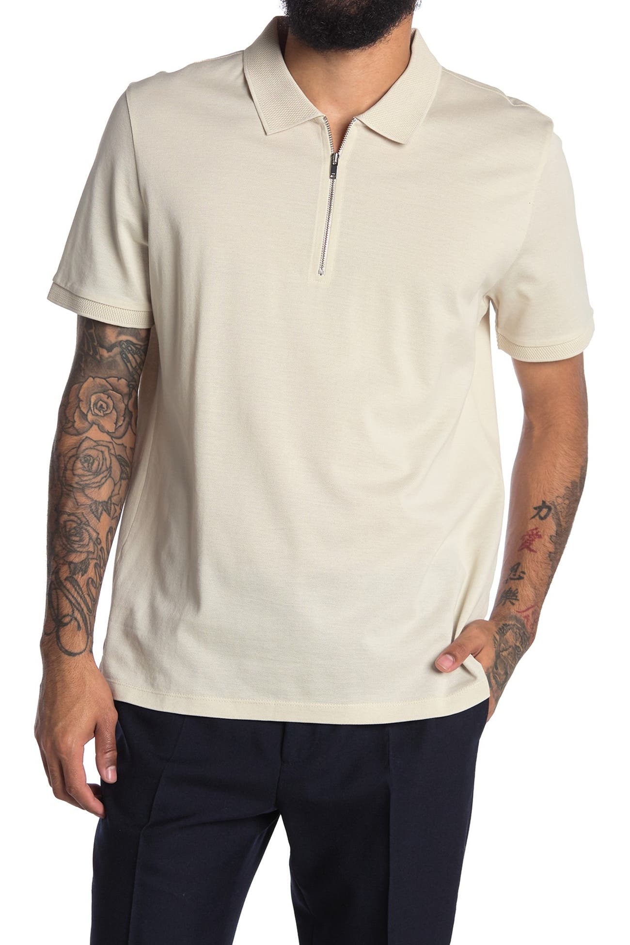 REISS | Jude Pique Tipped Half Zip Polo Shirt | HauteLook