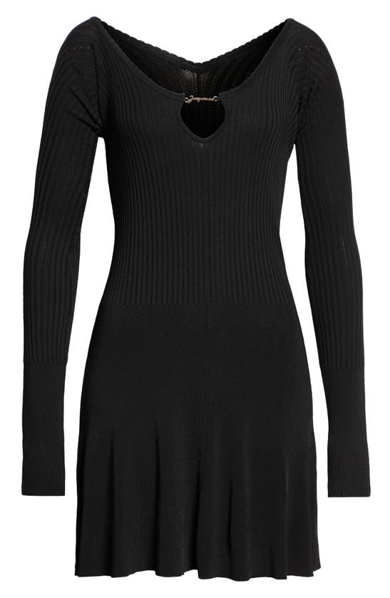 Shop Jacquemus La Mini Robe Pralu Long Sleeve Sweater Dress In Black