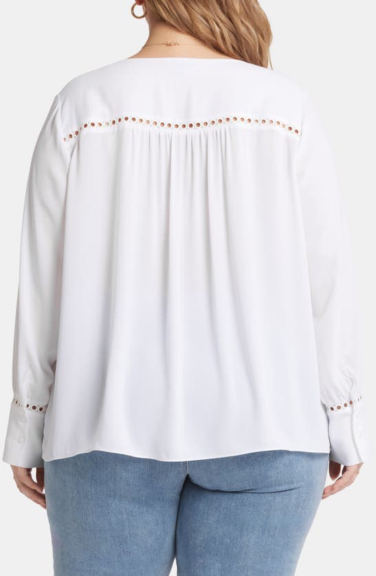Nydj Liliana Womens Lace Inset Button Front Peasant Top In Optic White