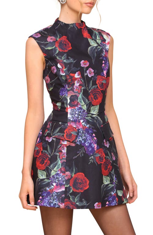 Shop Avec Les Filles Floral Sleeveless Minidress In Dark Portofino Rose Print