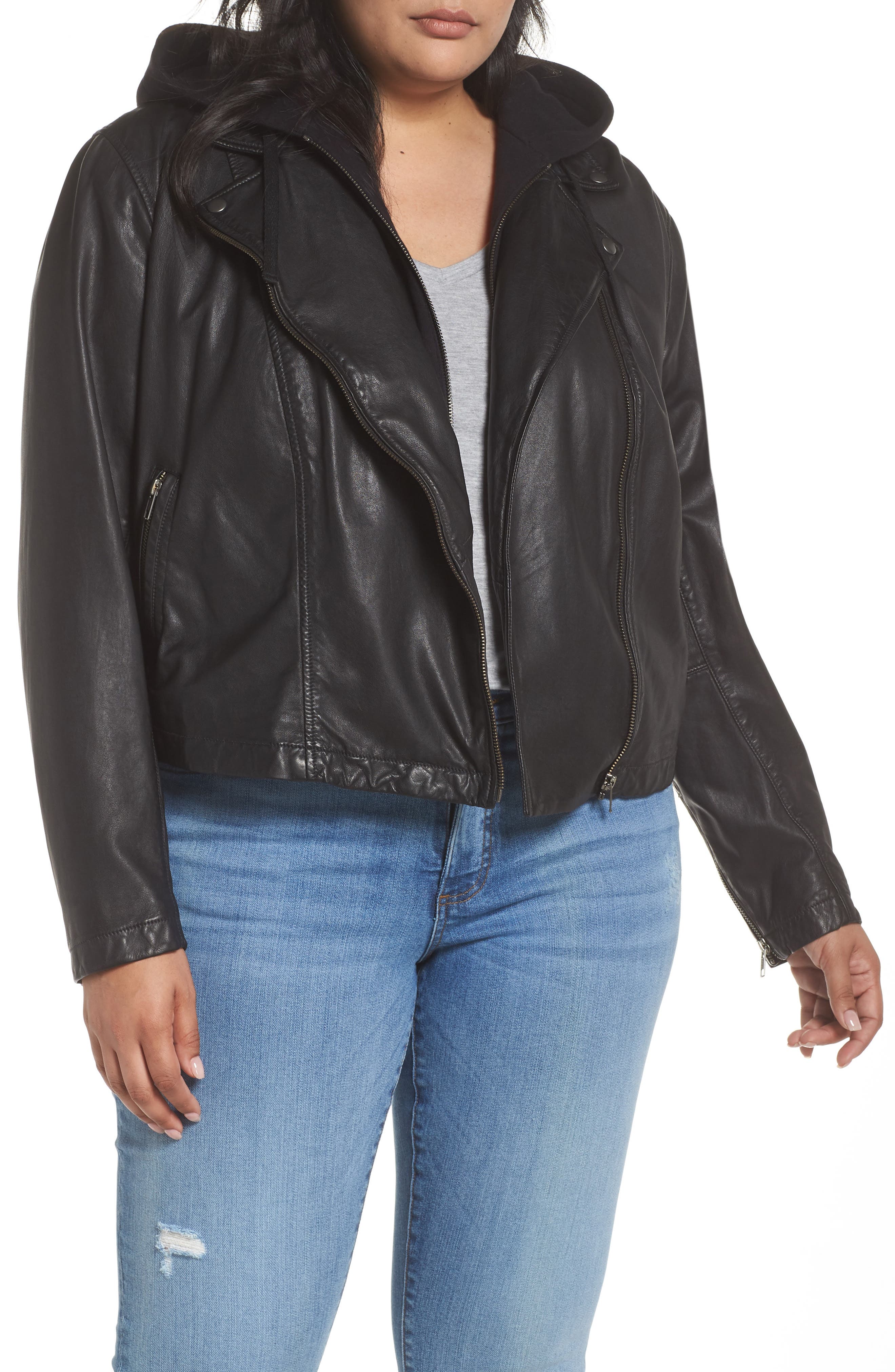 caslon leather jacket removable hood