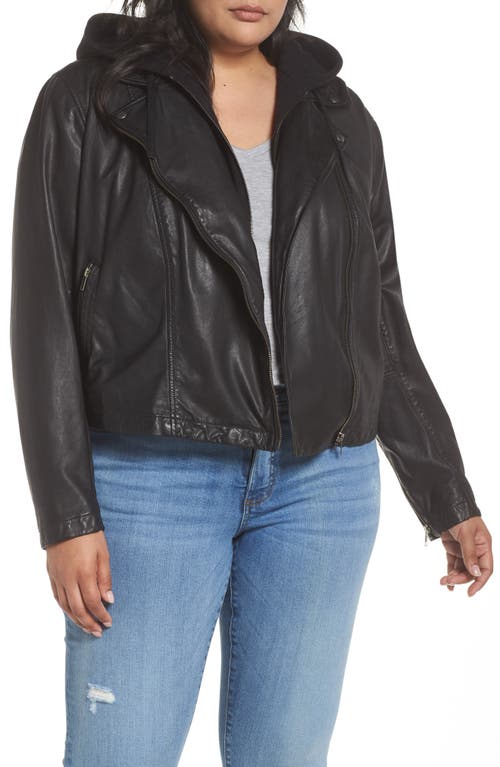 caslon(r) Hooded Leather Jacket with Removable Hood in Black