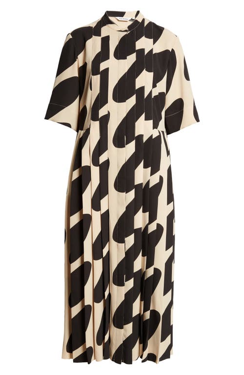 Shop Marimekko Pliitti Linssi Button Front Midi Dress In Brown Black