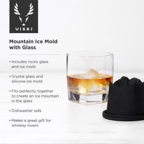 Viski Glacier 2-piece Mountain Ice Mold With Crystal Glass Set In Black