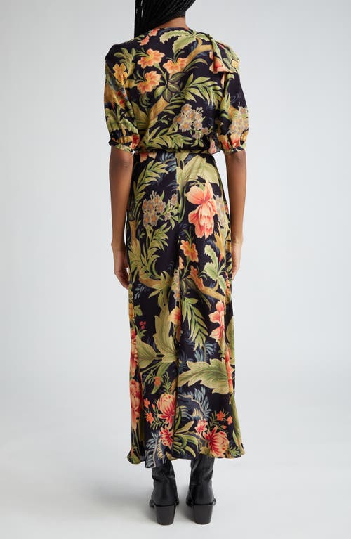 Shop Etro Floral Puff Sleeve Wrap Maxi Dress In Navy Multi