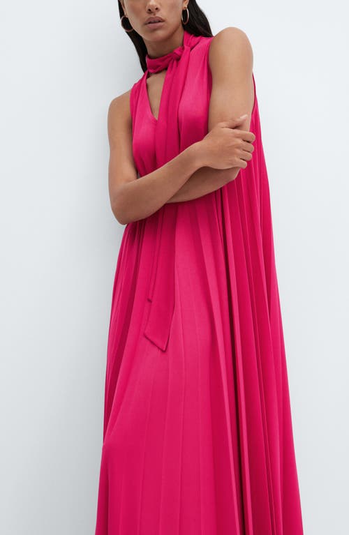 Shop Mango Pleated Scarf Neck Shift Dress In Bright Pink