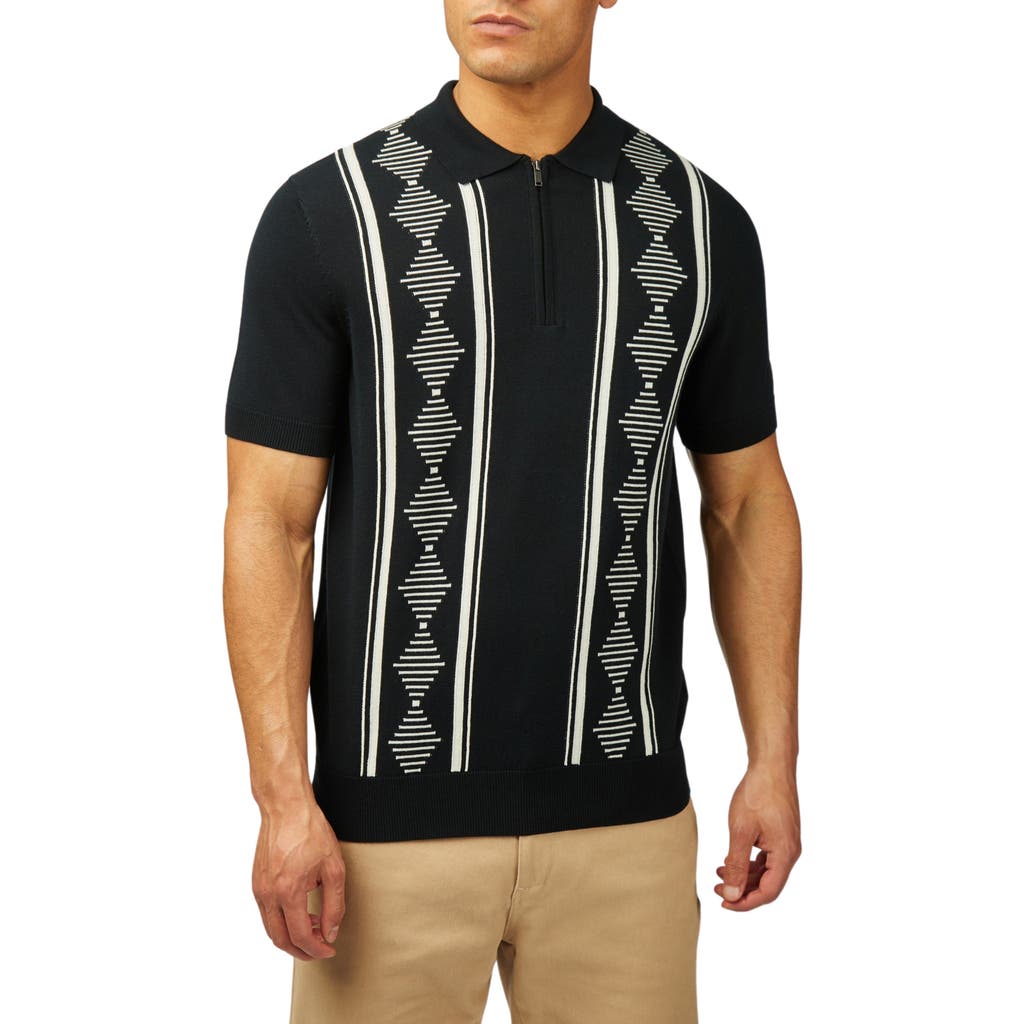 Ben Sherman Argyle Quarter Zip Polo Sweater in Black