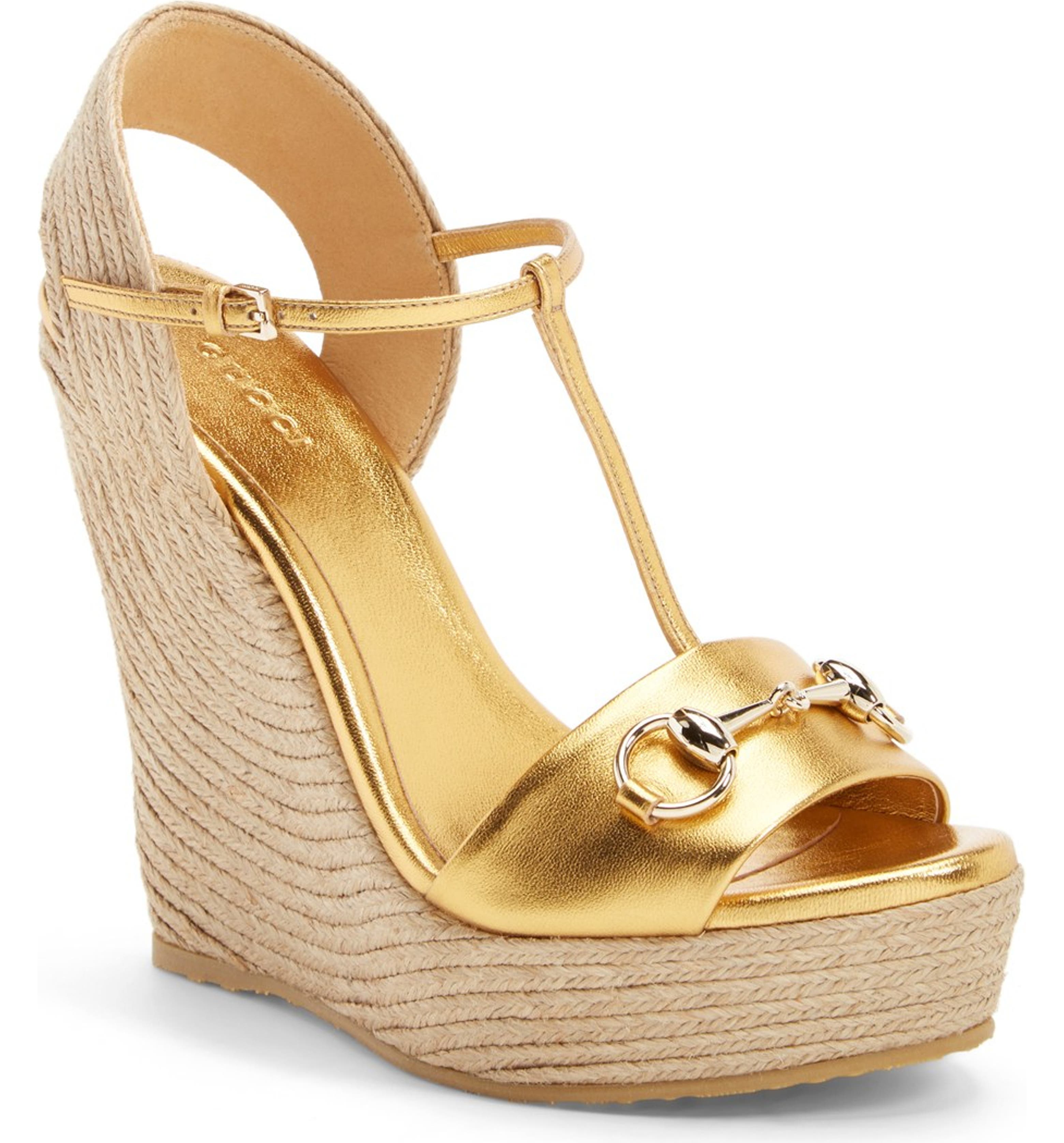 Gucci 'Rafia' T-Strap Wedge Sandal (Women) | Nordstrom