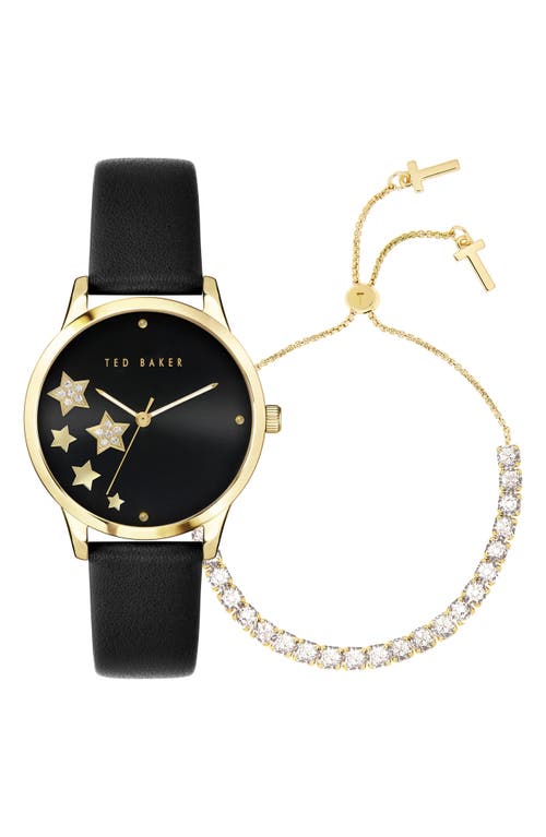 Ted Baker London Fitzrovia Leather Strap Watch & Bracelet Set, 34mm In Gold