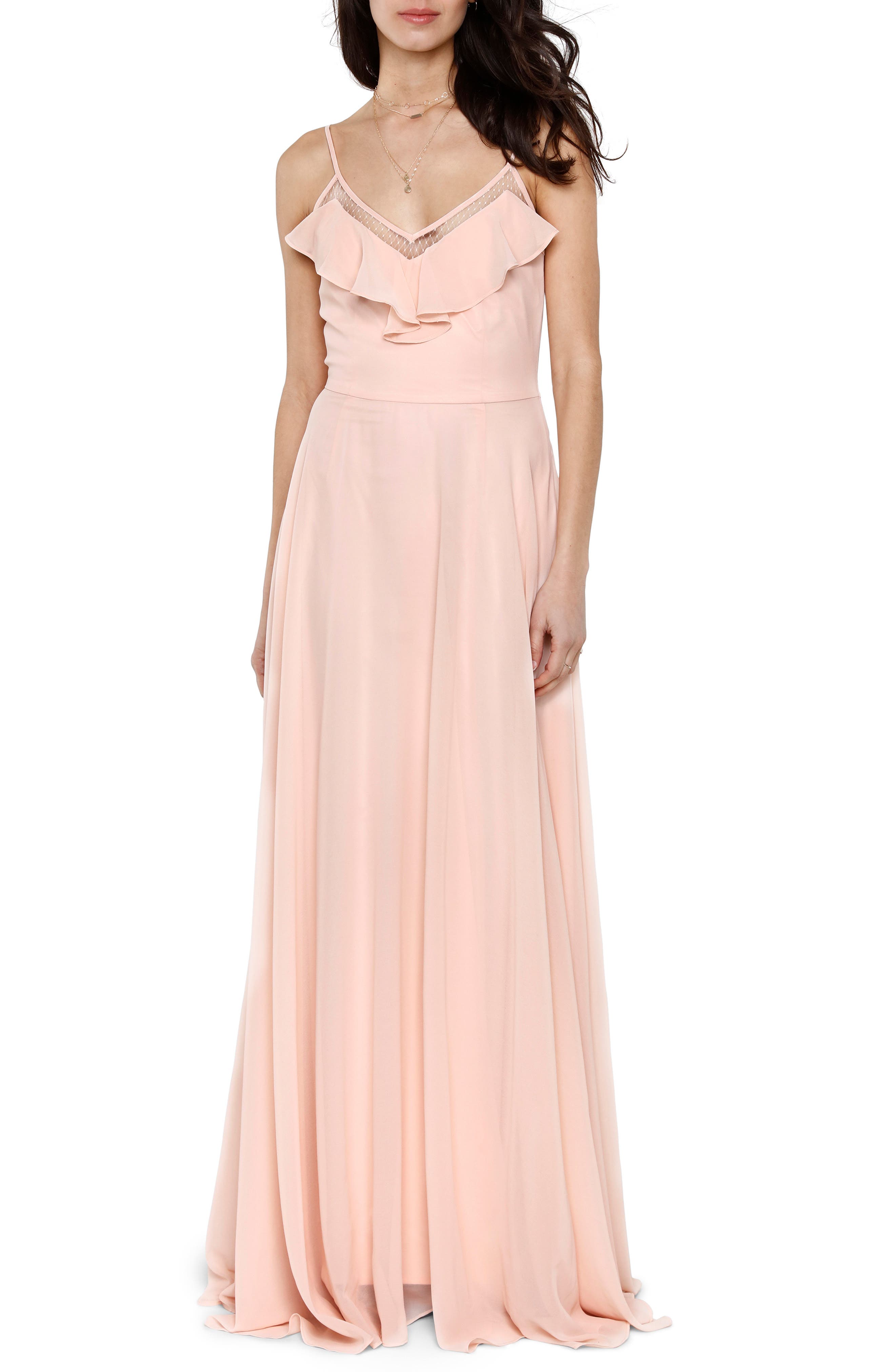 Heartloom Francie Ruffle V-Neck Gown, Pink