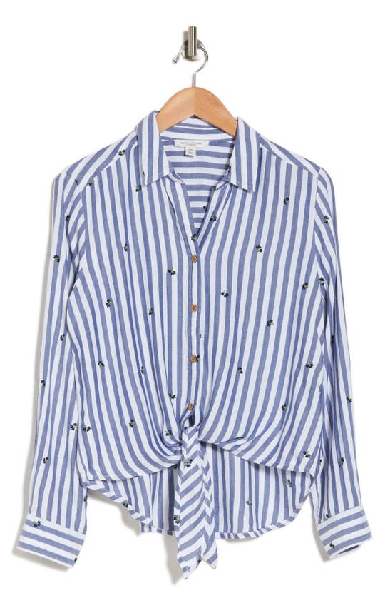 Shop Beachlunchlounge Maggie Stripe Tie Front Button-up Shirt In Aster Field
