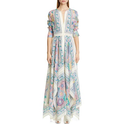 Altuzarra Scarf Print Long Sleeve Silk Maxi Dress, 6 FR - Ivory