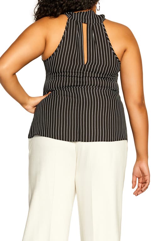 Shop City Chic Mia Stripe Tie Neck Top In Black Stripednu