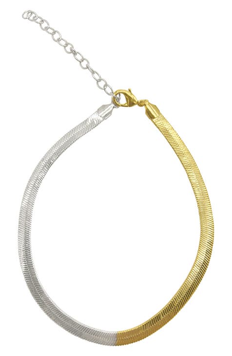 Water Resistant Two-Tone Herringbone Chain Necklace