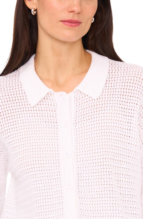 Halogenr Halogen(r) Open Stitch Button-up Polo Sweater In Bright White