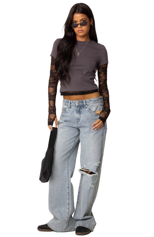 EDIKTED EDIKTED ADAM DISTRESSED RIPPED NONSTRETCH WIDE LEG JEANS