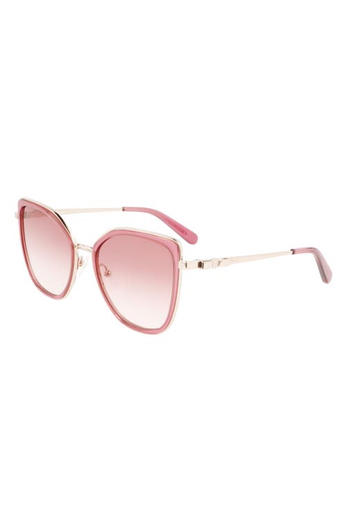 Shop Ferragamo 54mm Gradient Cat Eye Sunglasses In Rose Gold/bordeaux