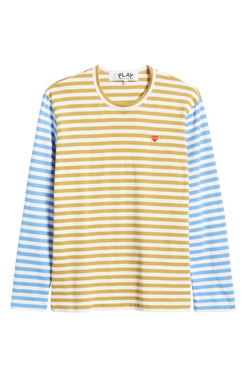 Shop Comme Des Garçons Play Small Heart Stripe Colorblock Long Sleeve T-shirt In Olive/blue