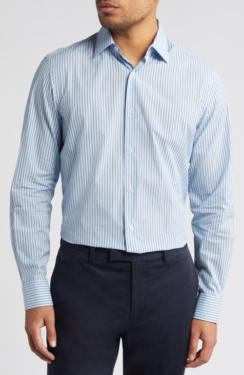 Paul Smith Tailored Fit Pinstripe Organic Cotton Dress Shirt in Light Blue at Nordstrom, Size 15