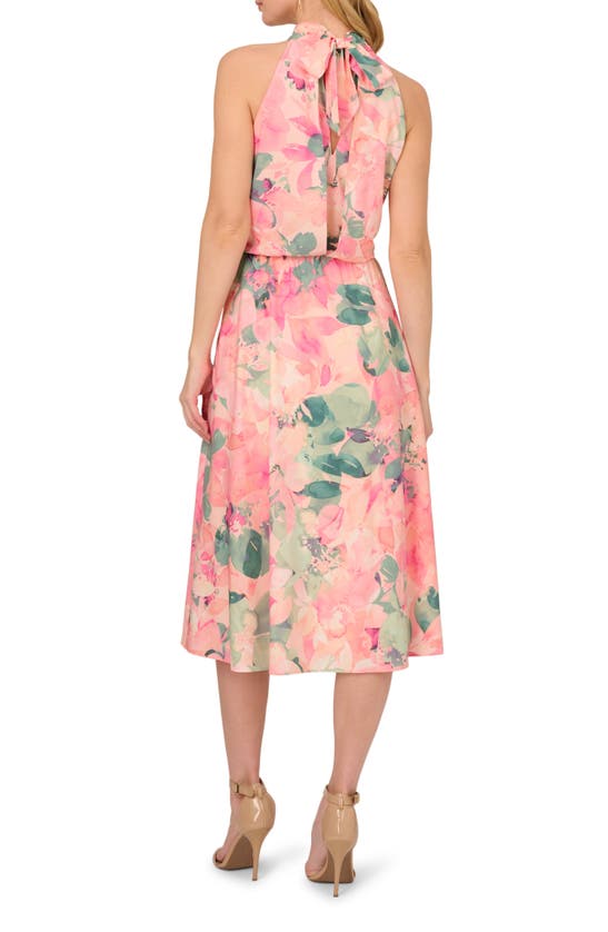 Shop Adrianna Papell Floral Mock Neck Midi Dress In Blush Multi